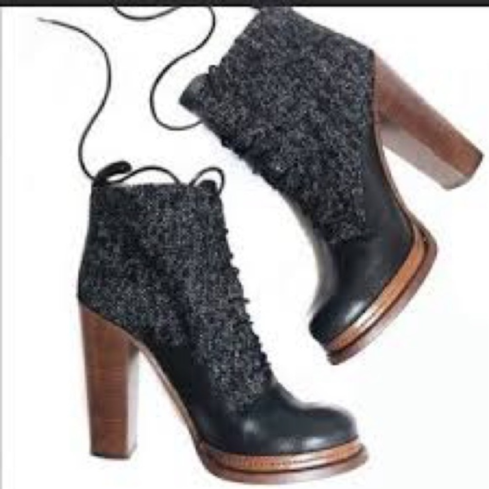 Dolce and Gabbana Tweed Black and Brown Women's Ankle Boots